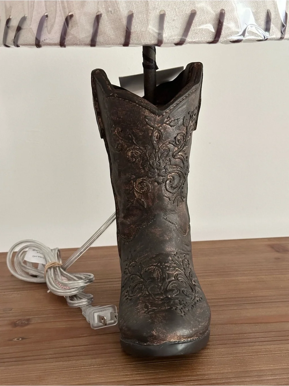 Cowboy Boot Shaped Table Lamp With Shade - Rodeo / Country Lodge / Cabin Decor